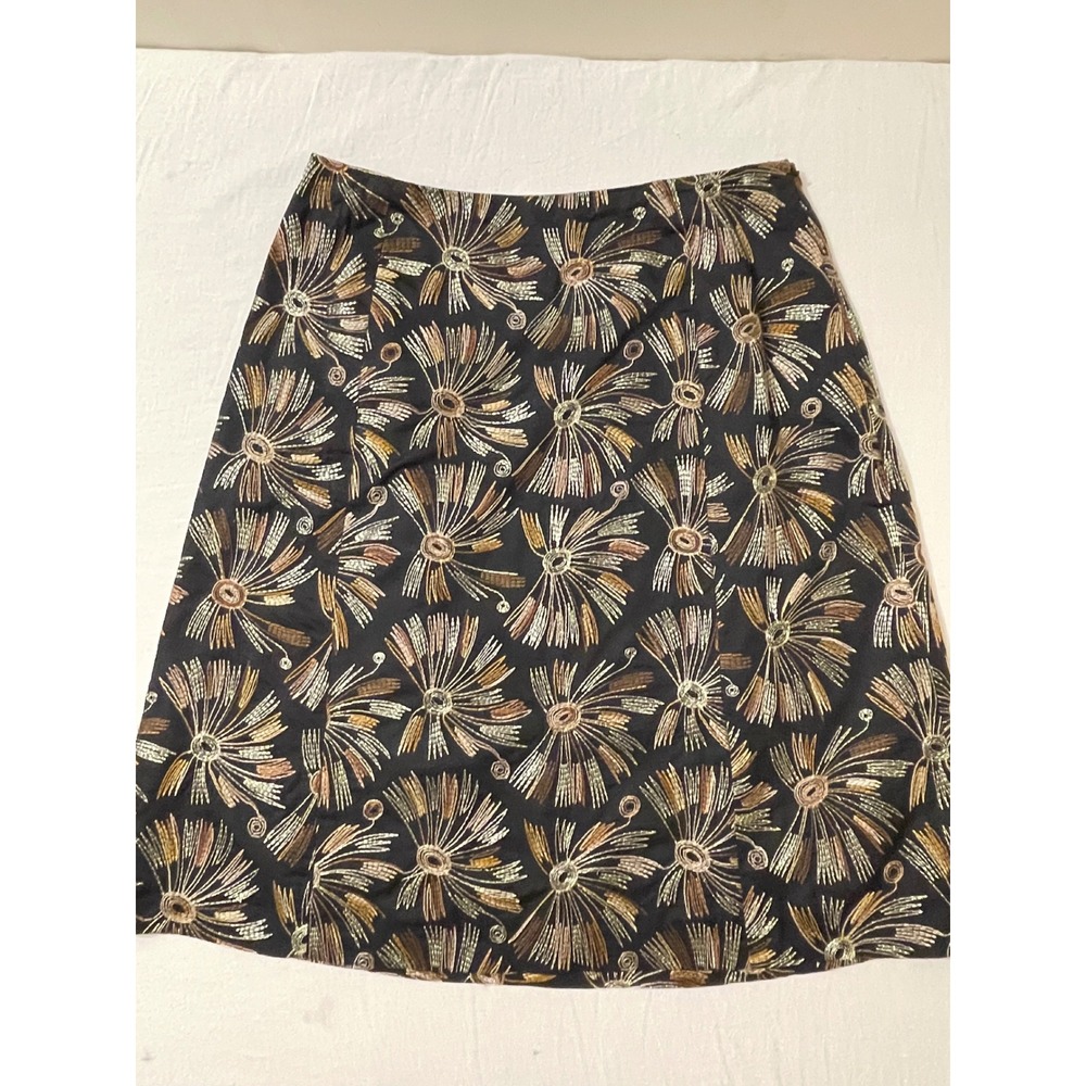 Talbots Womens Size 6 Petites Black Floral‎ Embroiderd Cotton A-Line Skirt